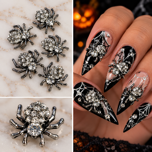 Queen - Nail Charms 5pc - #405 Dark Silver Crystal Spiders
