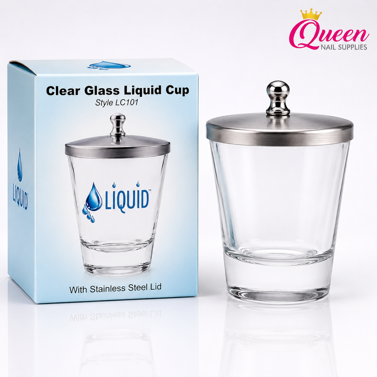 Clear Glass Liquid Cup With Stainless Steel Lid