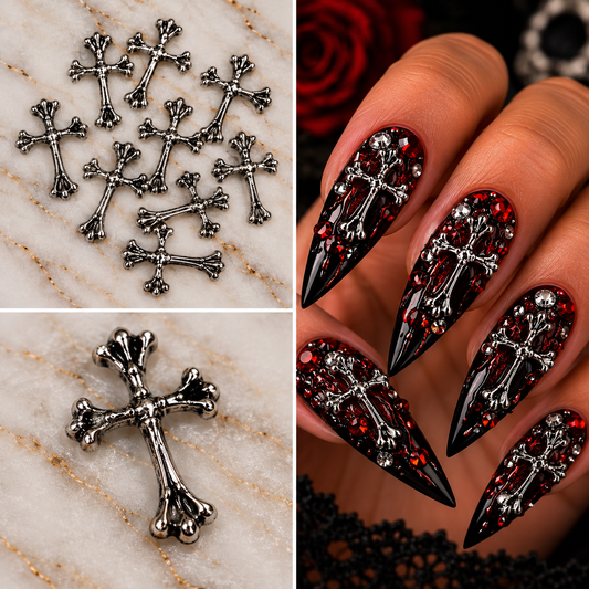 Queen - Nail Charms 10pc - #377 Silver Bone Crosses