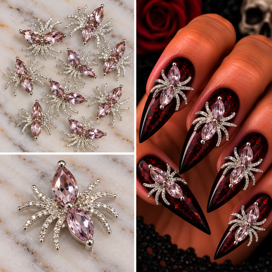Queen - Nail Charms 10pc - #402 Silver Pink Spiders