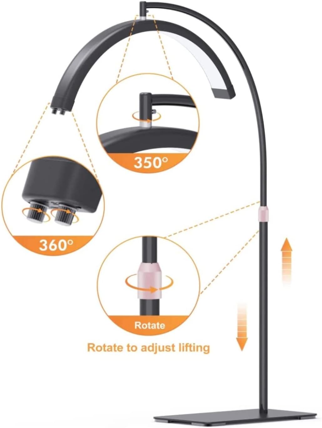 Half Moon Ring Light With Stand (Black)