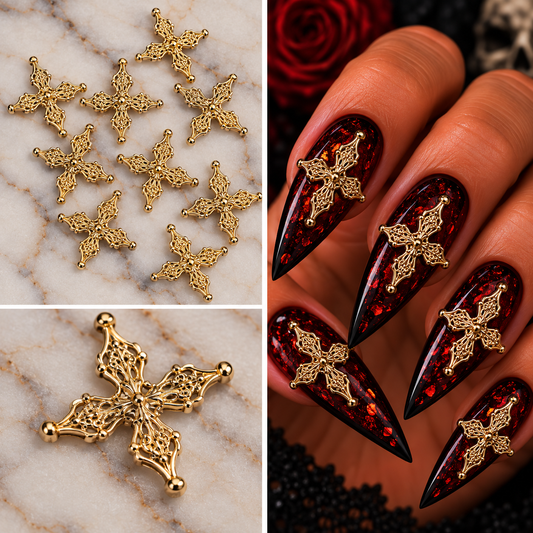 Queen - Nail Charms 10pc - #380 Gold Plus Crosses