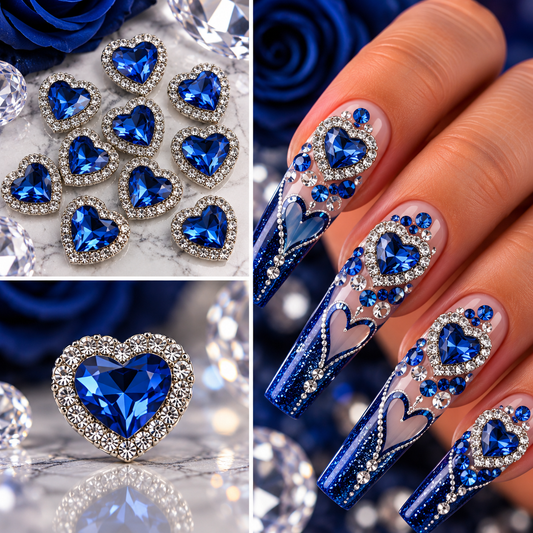 Queen - Nail Charms 10pc - #051 Gold Blue Hearts