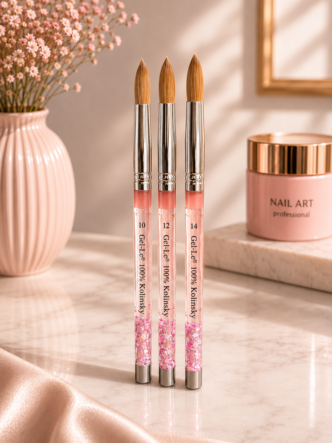 Gel-Le - Acrylic Brush -100% Kolinsky (Liquid/Pink Glitter Handle)