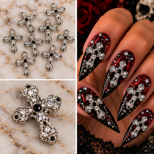 Queen - Nail Charms 10pc - #381 Silver Crosses