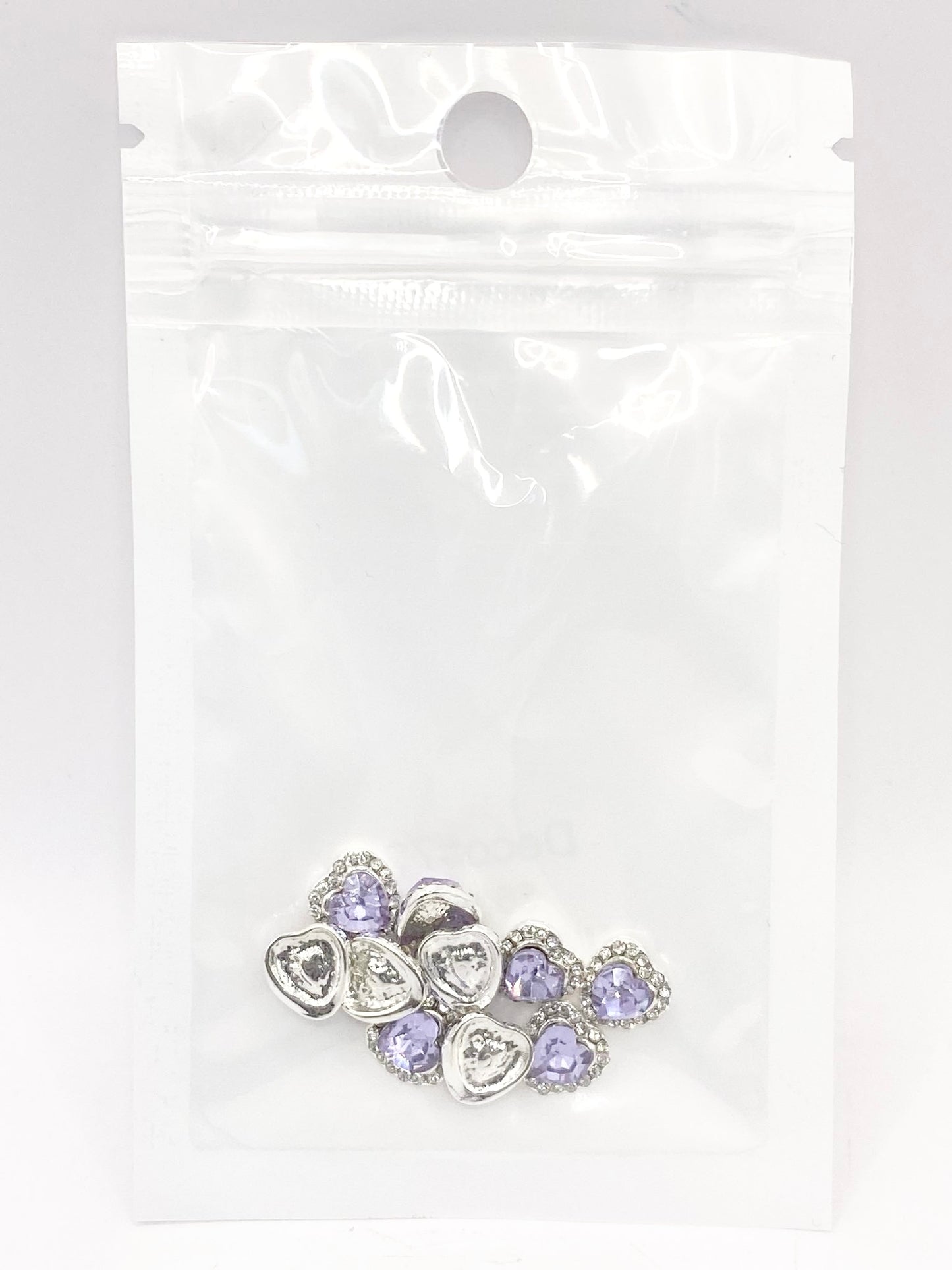 Queen - Nail Charms 10pc - #072 Silver Purple Hearts