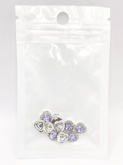 Queen - Nail Charms 10pc - #072 Silver Purple Hearts