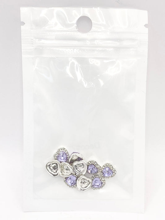 Queen - Nail Charms 10pc - #072 Silver Purple Hearts