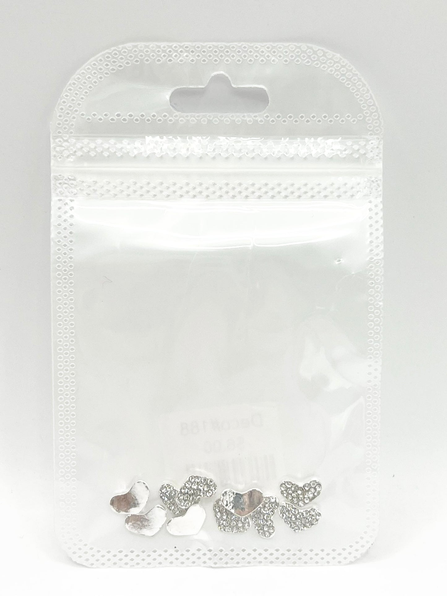 Queen - Nail Charms 10pc - #188 Silver Wide Hearts with Small Crystals