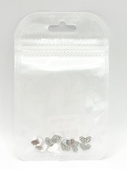 Queen - Nail Charms 10pc - #188 Silver Wide Hearts with Small Crystals