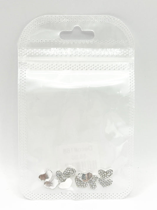 Queen - Nail Charms 10pc - #188 Silver Wide Hearts with Small Crystals