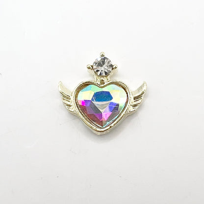 Queen - Nail Charms 10pc - #233 Gold Winged Iridescent Heart Crystals