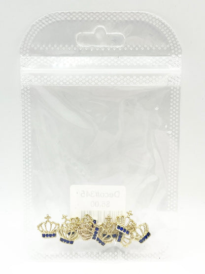 Queen - Nail Charms 10pc - #345 Gold Blue Crystal Crowns
