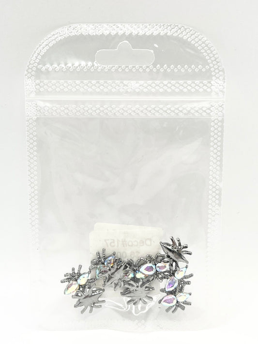 Queen - Nail Charms 10pc - #154 Silver Iridescent Spiders