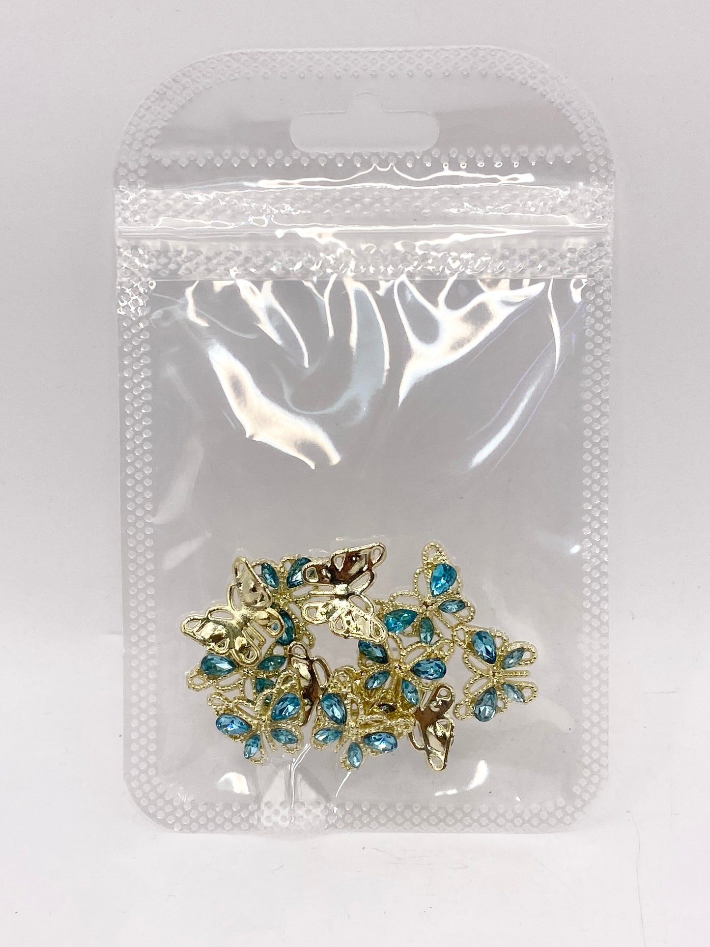 Queen - Nail Charms 10pc - #034 Gold Teal Crystal Butterflies