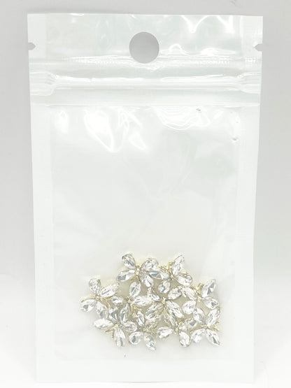 Queen - Nail Charms 10pc - #310 Gold White Crystal Winged Butterflies