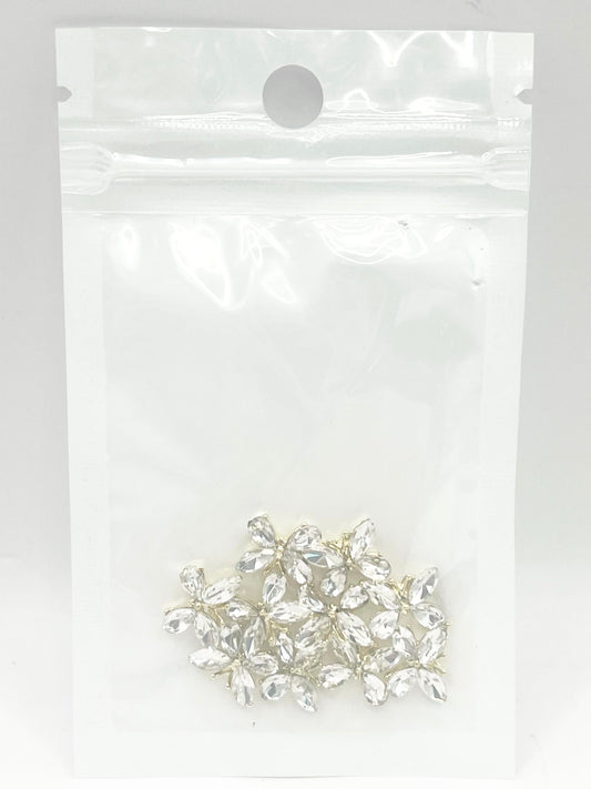Queen - Nail Charms 10pc - #310 Gold White Crystal Winged Butterflies