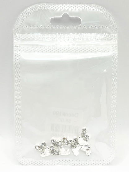 Queen - Nail Charms 10pc - #190 Silver Wide Hearts with Big Crystals
