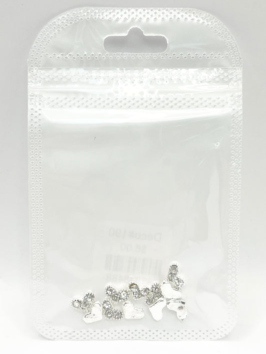 Queen - Nail Charms 10pc - #190 Silver Wide Hearts with Big Crystals