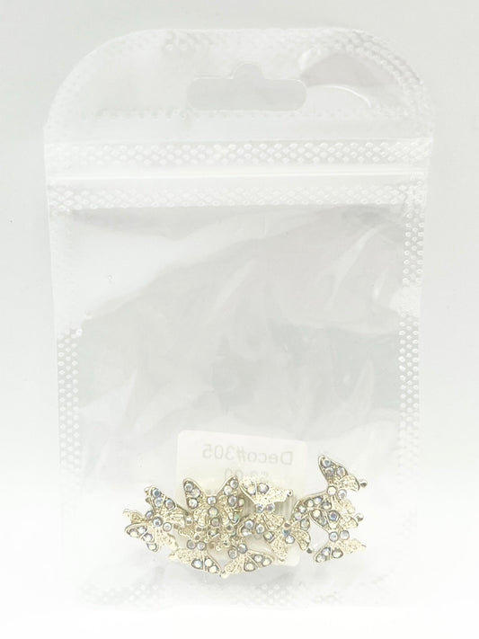 Queen - Nail Charms 10pc - #305 Gold Butterflies w/ Iridescent Stones