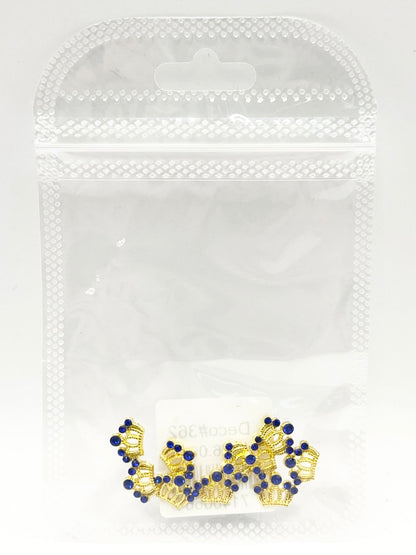 Queen - Nail Charms 10pc - #362 Gold Blue Stone Crowns