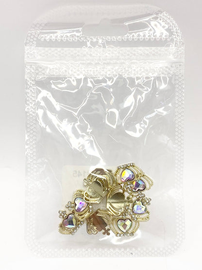 Queen - Nail Charms 10pc - #142 Gold Iridescent Heart Crowns