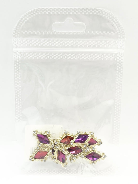Queen - Nail Charms 10pc - #014 Gold Purple Diamonds