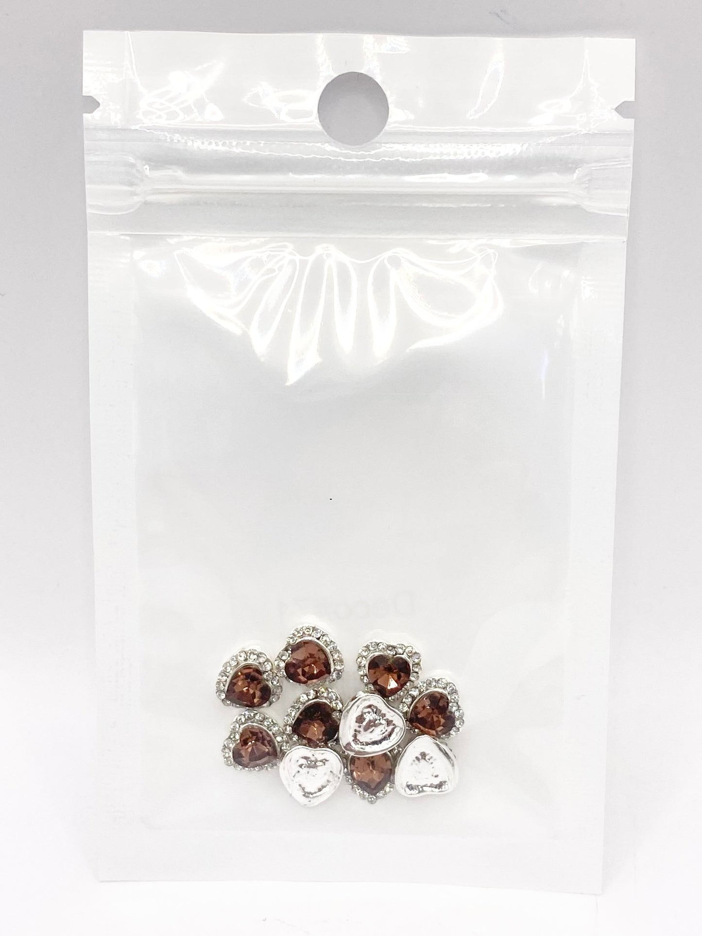 Queen - Nail Charms 10pc - #071 Silver Brown Hearts