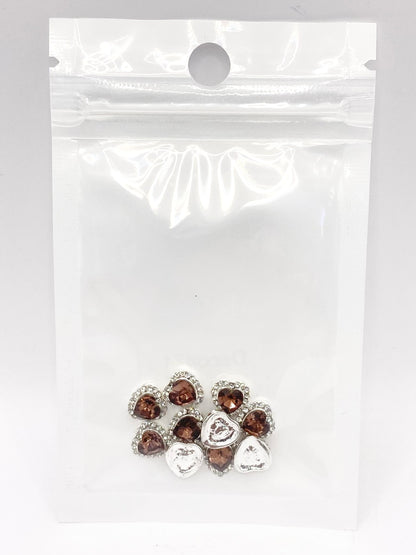 Queen - Nail Charms 10pc - #071 Silver Brown Hearts