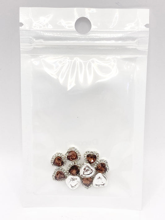 Queen - Nail Charms 10pc - #071 Silver Brown Hearts
