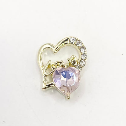 Queen - Nail Charms 10pc - #086 Gold "Love" Iridescent Crystal Hearts