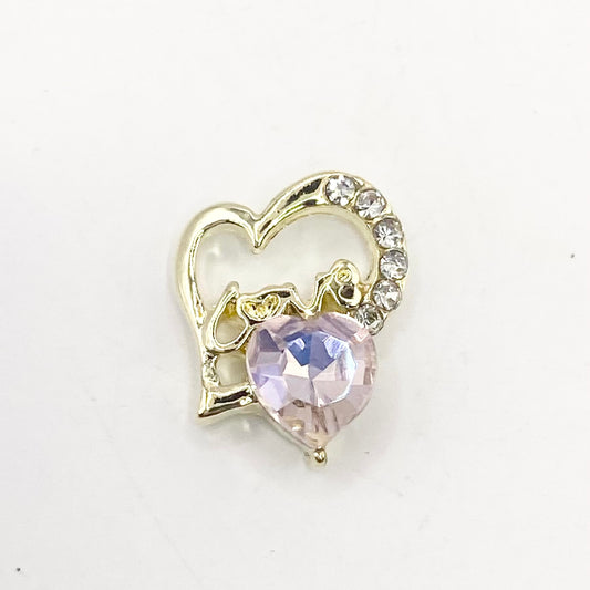 Queen - Nail Charms 10pc - #086 Gold "Love" Iridescent Crystal Hearts