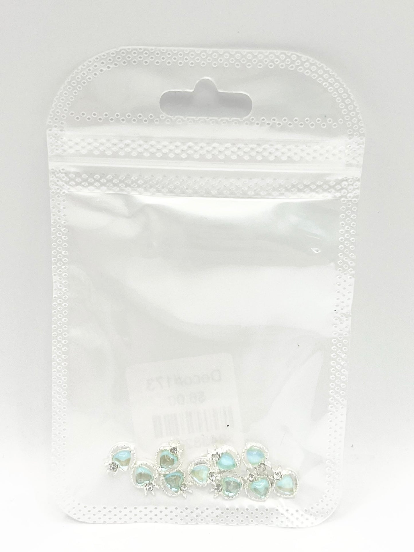 Queen - Nail Charms 10pc - #173 Silver Teal Iridescent Small Hearts with Crown