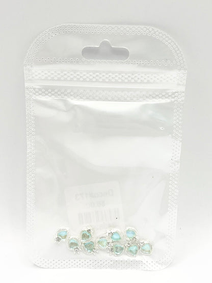 Queen - Nail Charms 10pc - #173 Silver Teal Iridescent Small Hearts with Crown