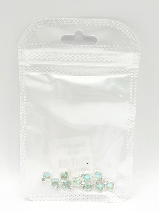 Queen - Nail Charms 10pc - #173 Silver Teal Iridescent Small Hearts with Crown