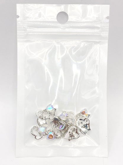 Queen - Nail Charms 10pc - #100 Silver "Love" Iridescent Crystal Hearts