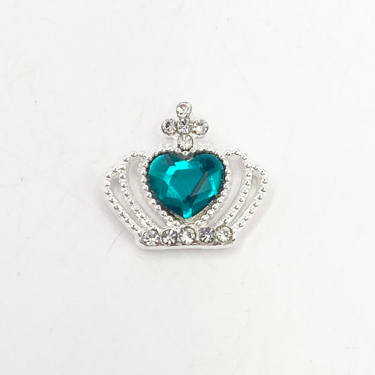 Queen - Nail Charms 10pc - #130 Silver Dark Green Heart Crowns