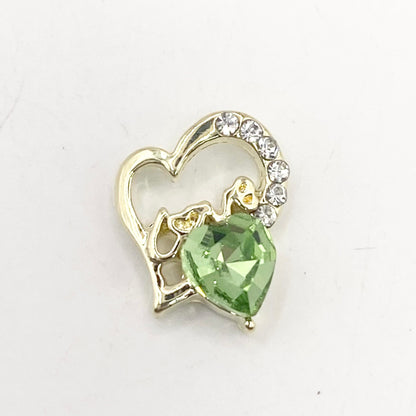 Queen - Nail Charms 10pc - #087 Gold "Love" Green Crystal Hearts