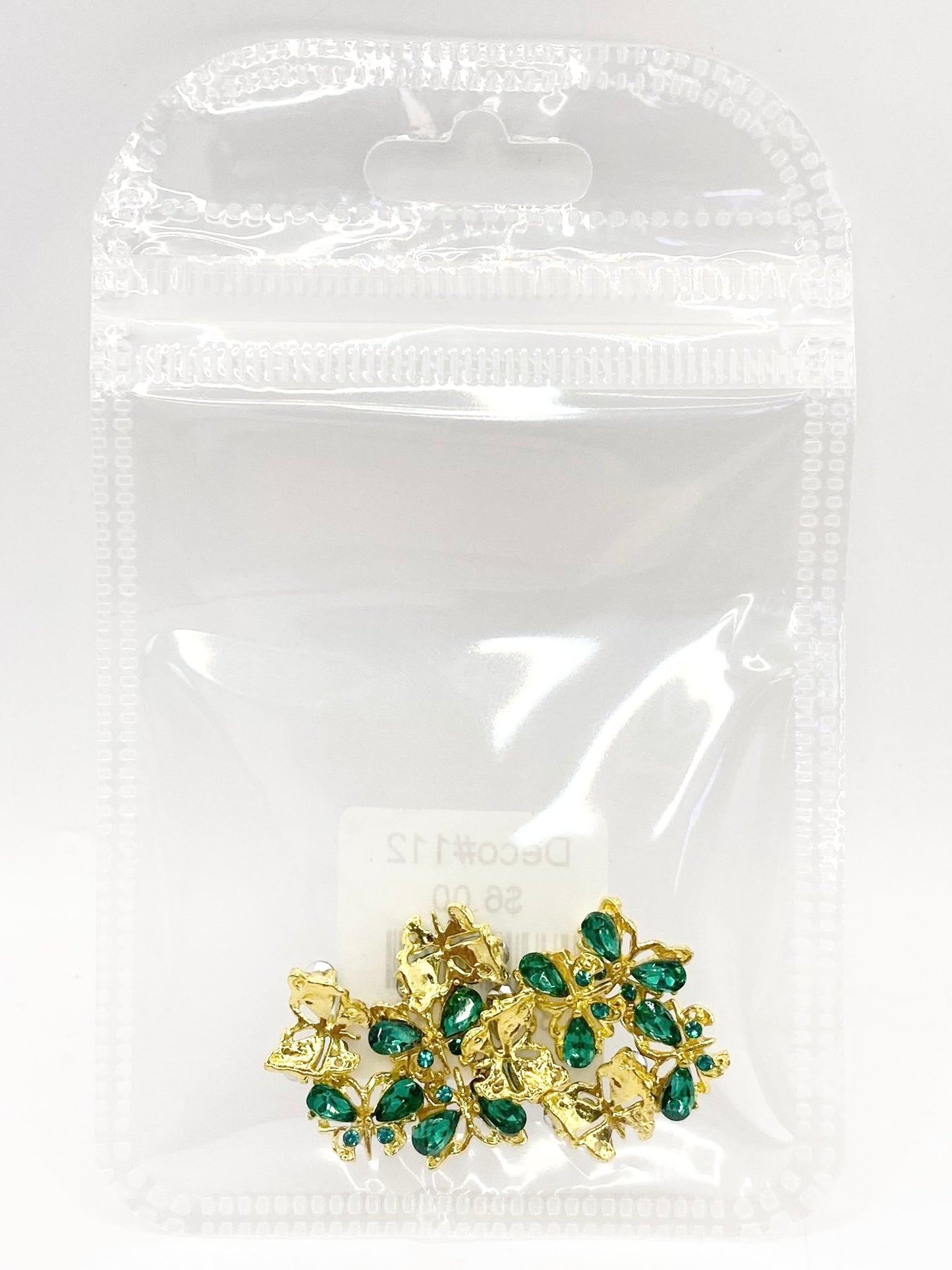 Queen - Nail Charms 10pc - #112 Gold Dark Green Gem Butterflies