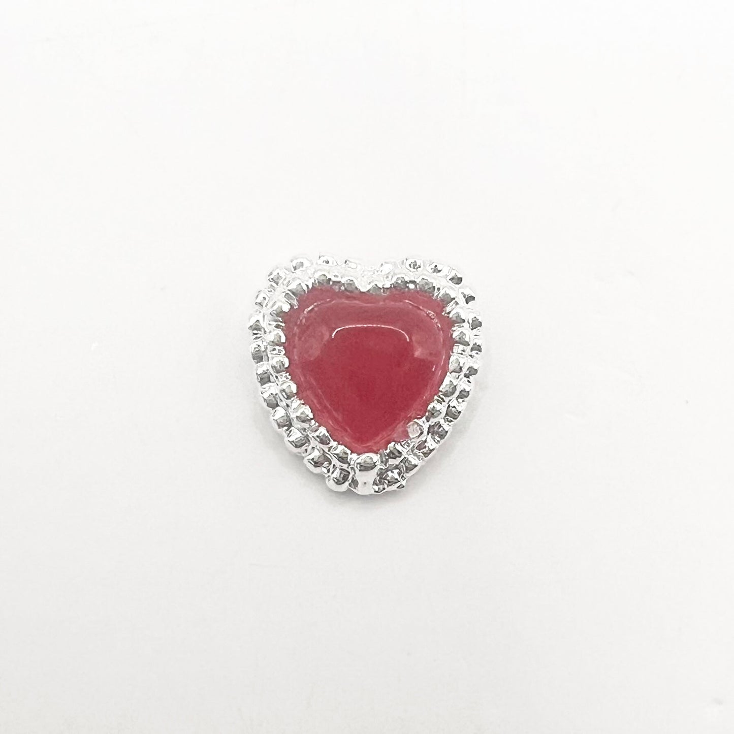 Queen - Nail Charms 10pc - #207 Silver Red Hearts with Surrounded Beads