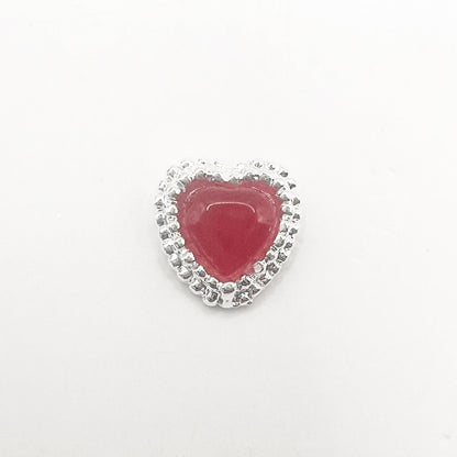 Queen - Nail Charms 10pc - #207 Silver Red Hearts with Surrounded Beads
