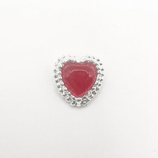 Queen - Nail Charms 10pc - #207 Silver Red Hearts with Surrounded Beads