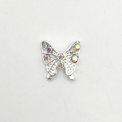 Queen - Nail Charms 10pc - #152 Silver Butterflies w/ Iridescent Stones