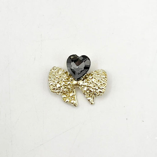 Queen - Nail Charms 10pc - #170 Gold Bows with Smoky Heart Gem