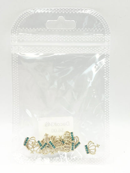 Queen - Nail Charms 10pc - #349 Gold Green Crystal Crowns