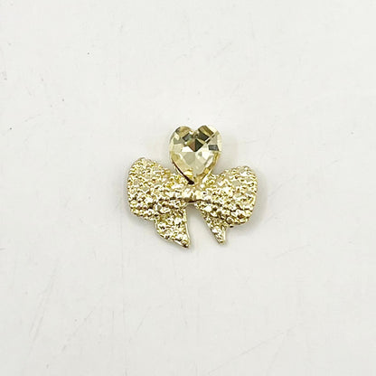 Queen - Nail Charms 10pc - #167 Gold Bows with Yellow Heart Gem