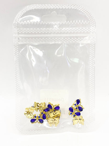 Queen - Nail Charms 10pc - #111 Gold Sapphire Gem Butterflies