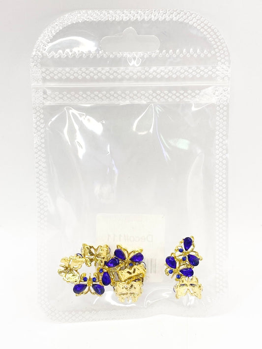 Queen - Nail Charms 10pc - #111 Gold Sapphire Gem Butterflies