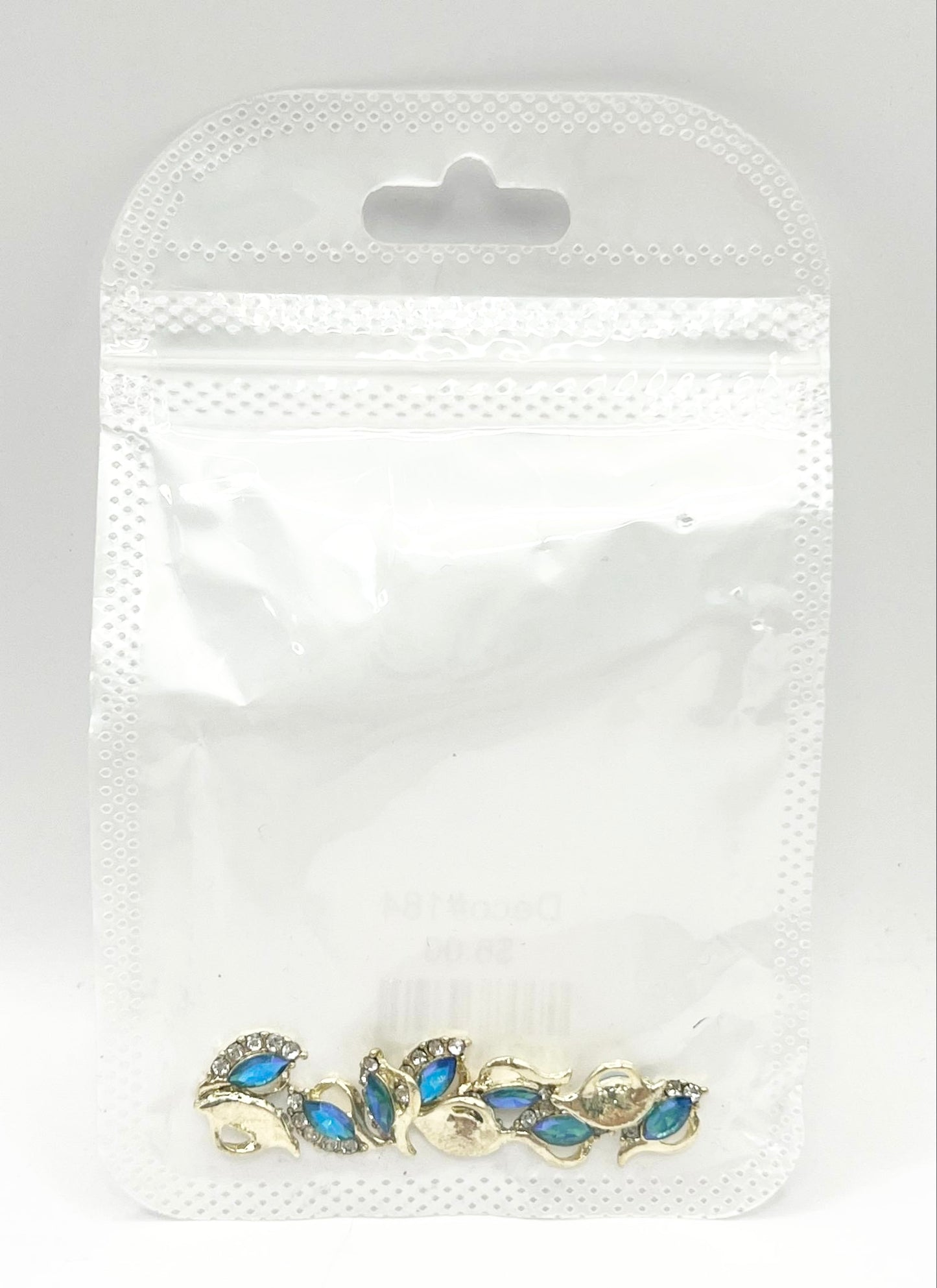 Queen - Nail Charms 10pc - #184 Gold Blue Iridescent Leafs with Crystals