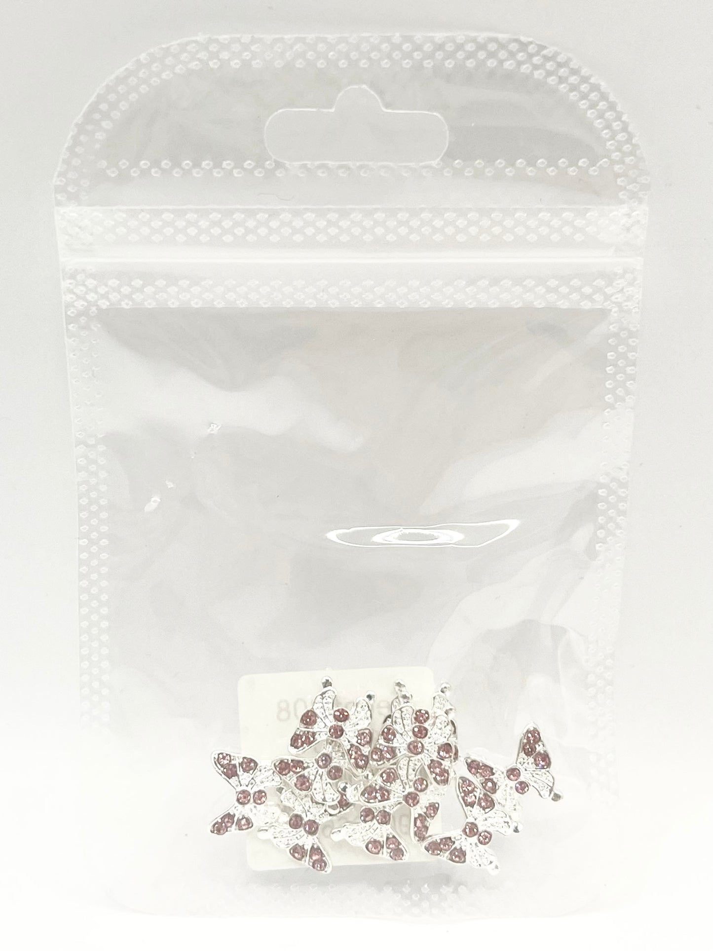 Queen - Nail Charms 10pc - #308 Silver Butterflies w/ Pink Stones